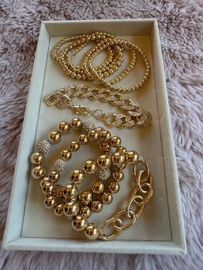 Gold Beaded and Chain Bracelet Set - Women Jewelry